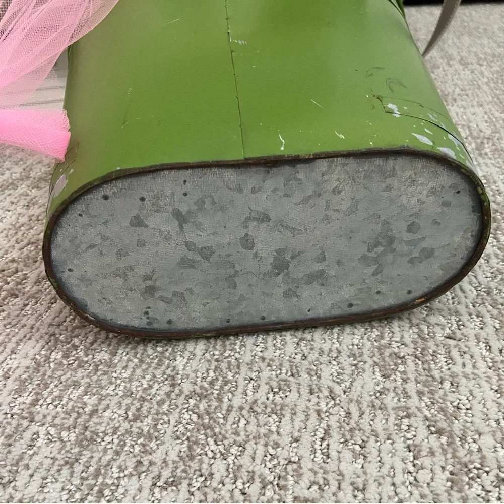 Vintage Chippy Metal Floral Container with Handle